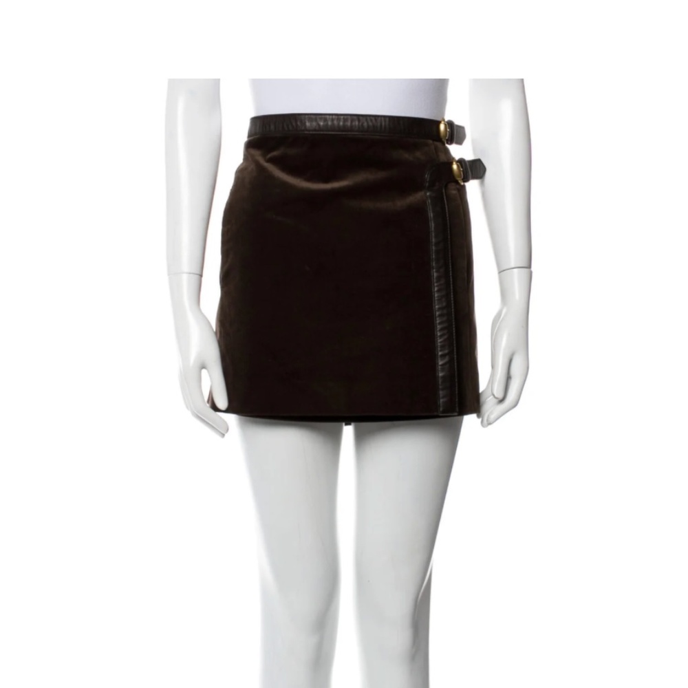 Gucci Leather Trim Embellishment Mini Skirt
